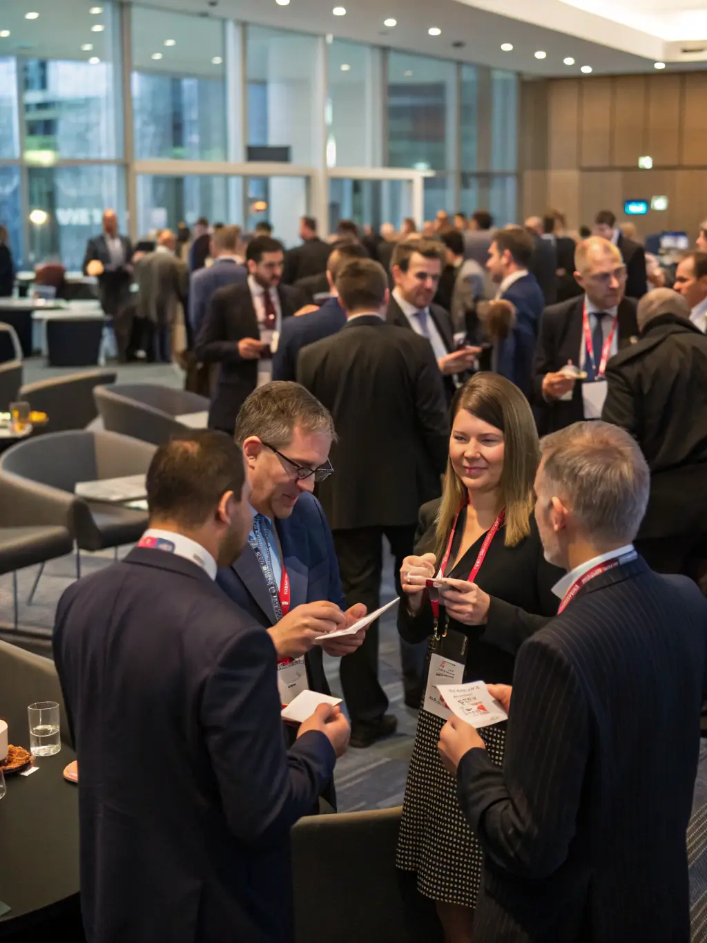 A photograph of attendees networking at the 2023 CIS Region Conference in Almaty, Kazakhstan, showcasing a diverse group of professionals engaged in conversation.