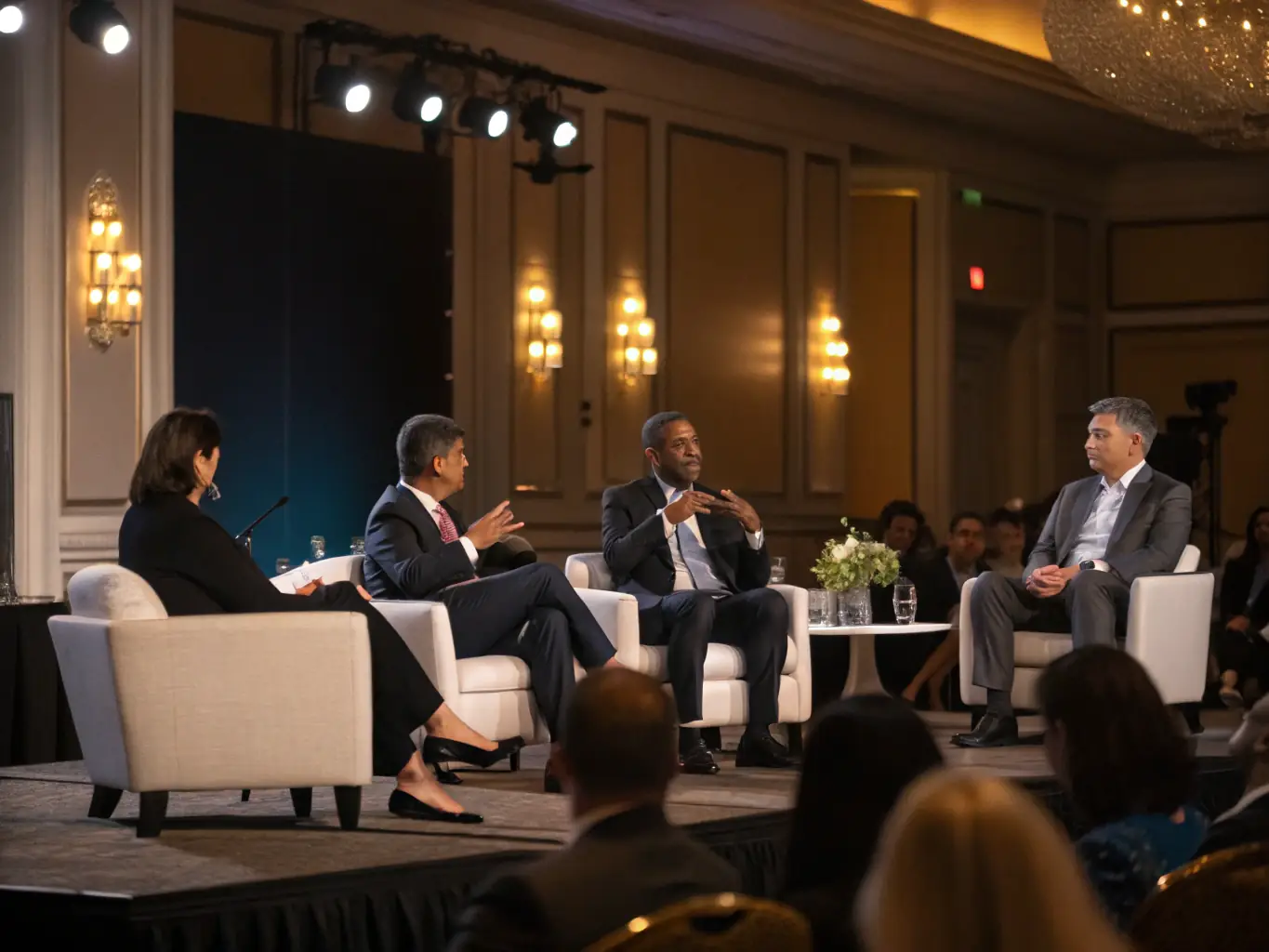 A panel discussion at a CIS Region Conference, featuring industry experts discussing investment strategies and financial growth opportunities.